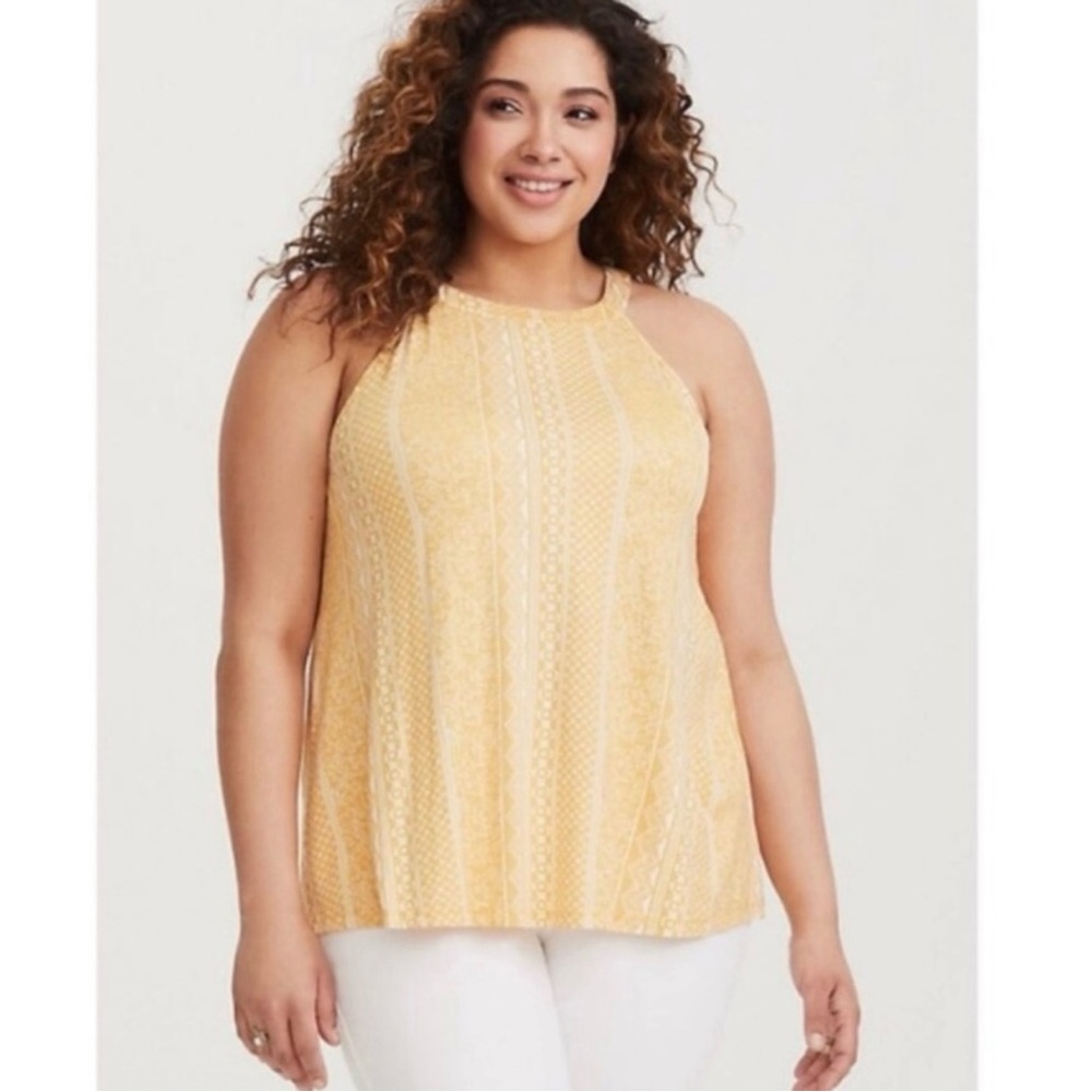 Torrid Yellow & White Super Soft High Neck Halter Tank Trapeze Swing Top Size 1X